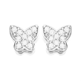 Silver Cubic Zirconia Butterfly Stud Earrings - 8mm - F04051