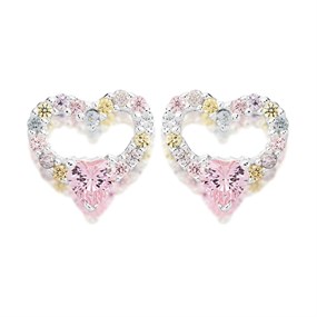 Silver Cubic Zirconia Heart Stud Earrings - 8mm - F04052