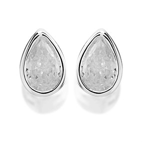 Silver Cubic Zirconia Teardrop Stud Earrings - 7mm - F04054