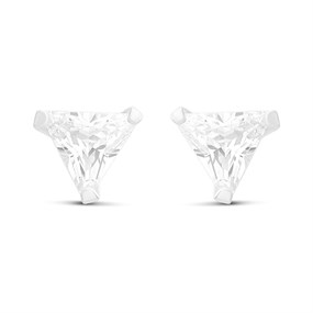 Silver Triangle Cubic Zirconia Stud Earrings - 5mm - F04058