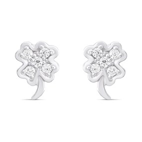Silver Four Leaf Clover Cubic Zirconia Earrings - 8mm - F04063