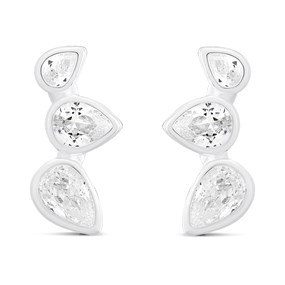 Silver Teardrop Cubic Zirconia Stud Earrings - 12mm - F04064