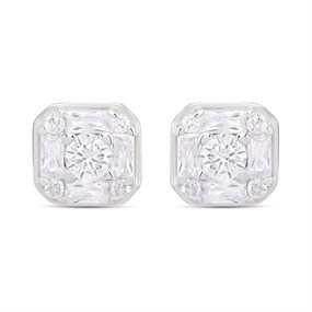 Silver Cluster Cubic Zirconia Earrings - 6mm - F04066