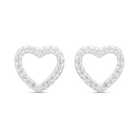 Silver Open Heart C.Z. Stud Earrings - 9mm - F04067