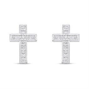 Silver C.Z. Cross Stud Earrings - 9mm - F04069
