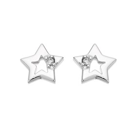 Silver Crystal Star Stud Earrings - 7mm - F04105