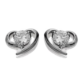 Silver Cubic Zirconia Heart Stud Earrings - 8mm - F04122