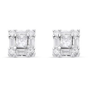 Silver Cubic Zirconia Cluster Stud Earrings - 5mm - F04123