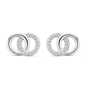 Silver Cubic Zirconia Circle Stud Earrings - 13mm - F04130