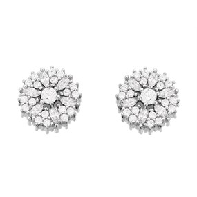Silver Cubic Zirconia Cluster Stud Earrings - 9mm - F04135