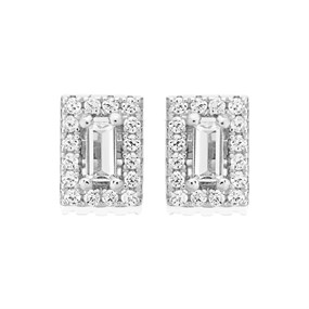 Silver Cubic Zirconia Halo Stud Earrings - 8mm - F04140