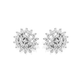 Silver Cubic Zirconia Cluster Stud Earrings - 10mm - F04145
