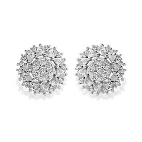 Silver Cubic Zirconia Cluster Stud Earrings - 11mm - F04149