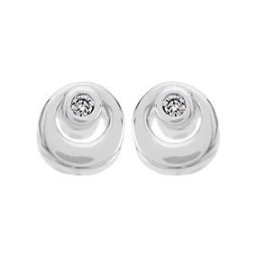 Silver Cubic Zirconia Circle Stud Earrings - 7mm - F04156