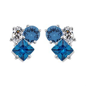 Silver Blue Cubic Zirconia Stud Earrings - F04159