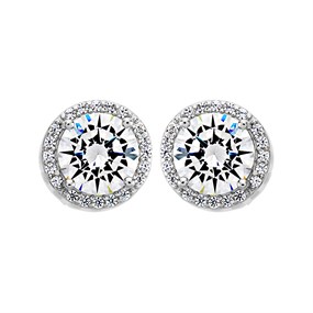 Silver Cubic Zirconia Halo Stud Earrings - 9mm - F04168