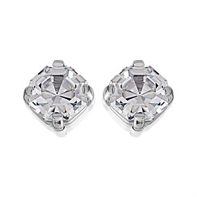 Silver Cubic Zirconia Stud Earrings - 7mm - F04179