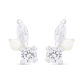 Silver Freshwater Pearl And Cubic Zirconia Stud Earrings - F04196