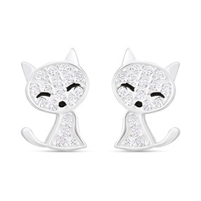 Silver Cat Cubic Zirconia Stud Earrings - F04205