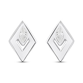 Silver Marquise CZ Rhombus Stud Earrings - F04214