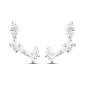 Silver CZ Marquise Stud Climber Earrings - F04216