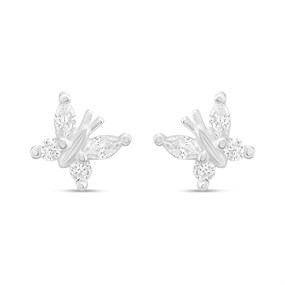 Silver CZ Butterfly Stud Earrings - F04217