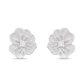 Silver CZ Flower Stud Earrings - F04219