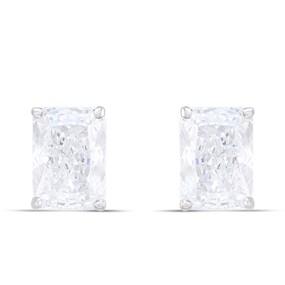 Silver Sparkle Cut CZ Rectangle Stud Earrings- 7mm - F04224