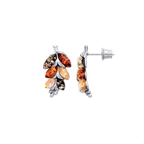 Silver Mixed Amber Leaf Stud Earrings - F04229