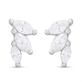 Silver Marquise CZ Trio Stud Earrings - F04232