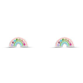 Silver Enamel Crystal Rainbow Stud Earrings- 10mm - F04234