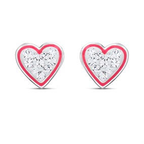 Silver Pink Crystal Heart Stud Earrings- 8mm - F04236