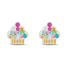 Silver Multi Crystal Cupcake Stud Earrings- 7mm - F04237