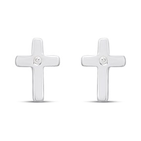 Silver Diamond Cross Stud Earrings- 7mm - F04240