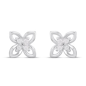 Silver CZ Flower Stud Earrings - F04243