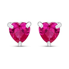 Silver Red Heart CZ Stud Earrings- 5mm - F04253