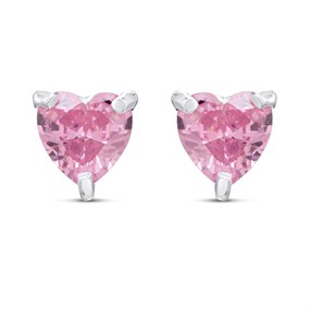Silver Pink Heart CZ Stud Earrings- 5mm - F04254
