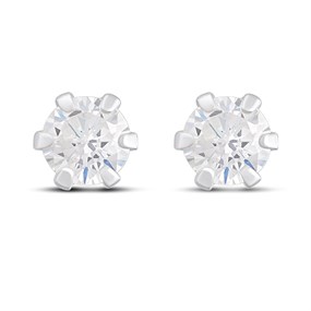 Silver Round CZ Stud Earrings - F04259