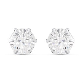 Silver Round CZ Claw Set Stud Earrings- 6mm - F04260