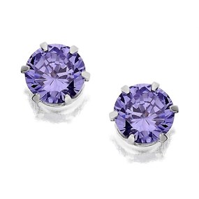 Silver Blue Cubic Zirconia Stud Earrings - 5mm - F0427