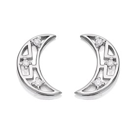 Silver Cubic Zirconia Half Moon Stud Earrings - 10mm - F0498