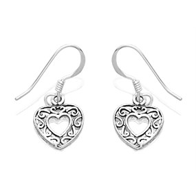 Silver Celtic Heart Hook Wire Earrings - 23mm drop - F05008