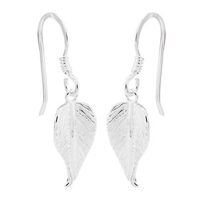 Silver Leaf Hook Wire Earrings - 28mm drop - F05014