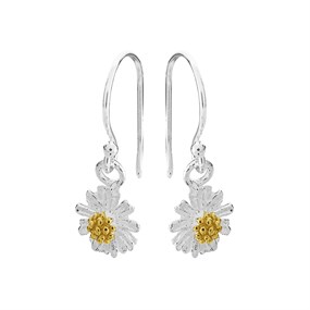 Silver Daisy Hook Wire Earrings - 21mm drop - F05018