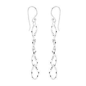 Silver Twisted Link Hook Wire Earrings - 56mm drop - F05021