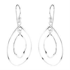 Silver Double Teardrop  Hook Wire Earrings - 43mm drop - F05023