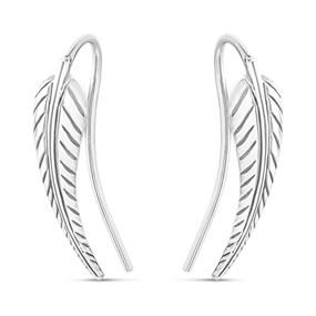 Silver Feather Crawler Earrings -20mm - F05026