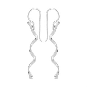 Silver Twist Hook Wire Earrings - 42mm drop - F05107