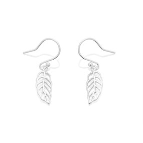 Silver Open Leaf Hook Wire Earrings - 31mm drop - F0568