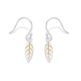 Silver Leaf Hook Wire Earrings - 12mm drop - F0577